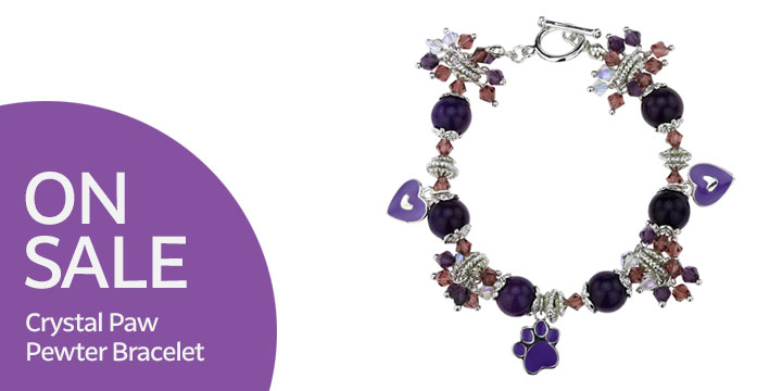 Crystal Paw Pewter Bracelet
