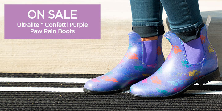 Ultralite™ Confetti Purple Paw Rain Boots
