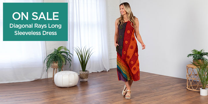 Diagonal Rays Long Sleeveless Dress