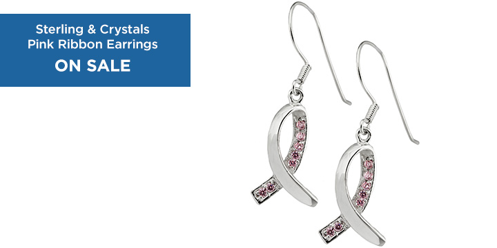 Sterling & Crystals Pink Ribbon Earrings
