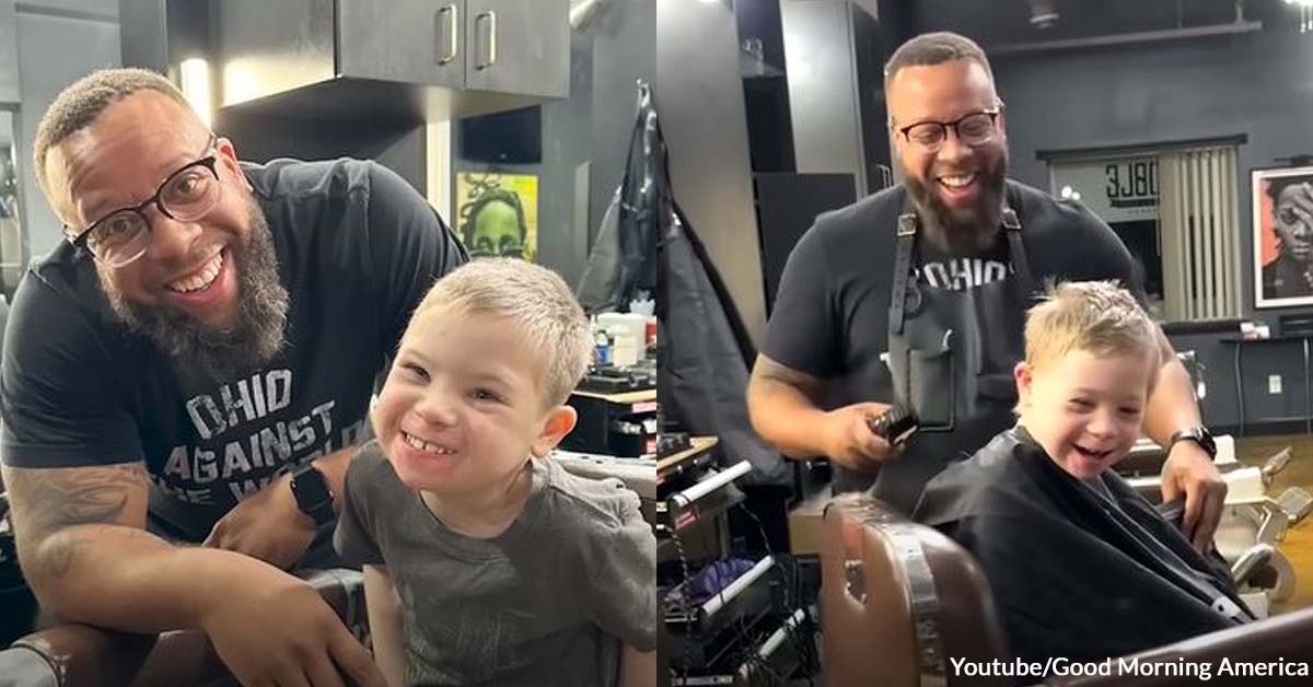 Man and Boy Bond Over Haircuts